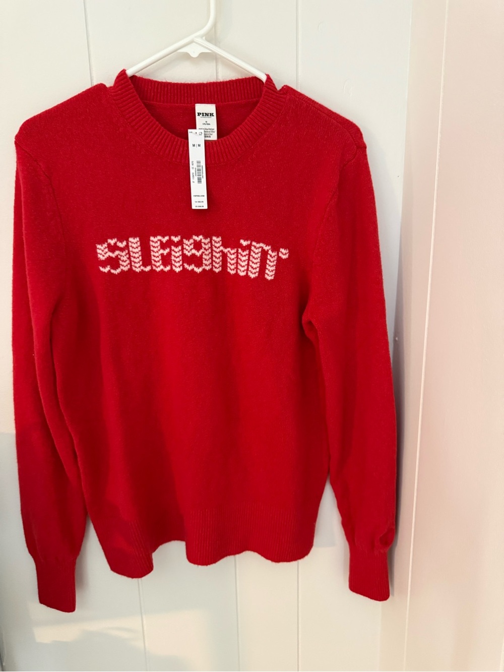 PINK Victoria's Secret Red Crewneck Sweater with White Logo